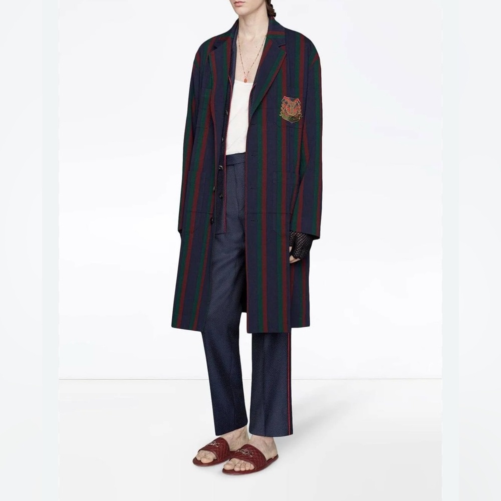 NWT: Gucci Striped Coat with Crest